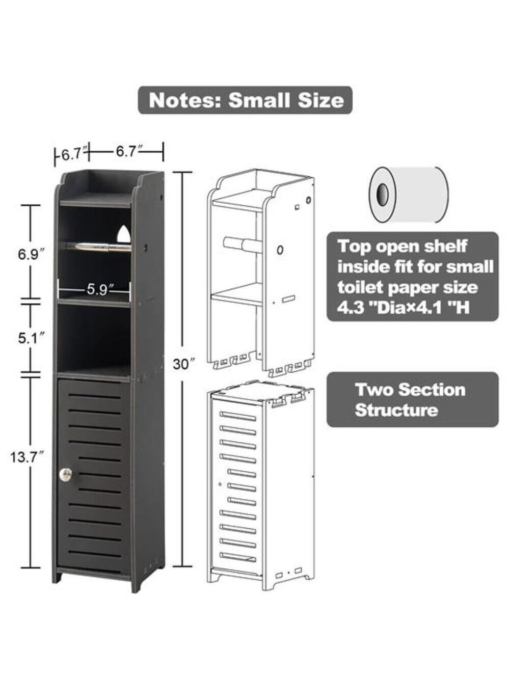 Freestanding Toilet Paper Holder Stand No Drill Bathroom Storage Small Space Rac - Picture 2 of 6